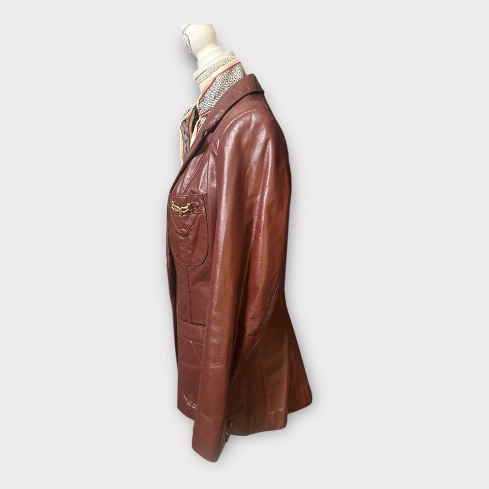 VTG Etienne Aigner Blazer Women M-L Oxblood Leather Notch Collar Jacket 1980s - Picture 4 of 12